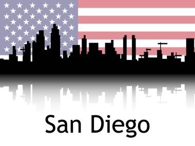 San Diego, Kaliforniya 'nın Ulusal Bayrağı Arkaplan Arkaplanlı Siyah Siluet Panorama Yansıması