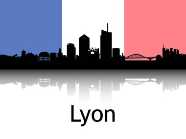 Lyon, Fransa 'nın Ulusal Bayrağı Altında Siyah Şehir Manzarası Panorama Yansıması