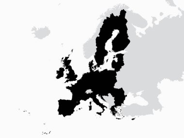 Ulusal Ülke Sınırları Olmayan ve Gri Avrupa Kıtasının İçindeki Düz Siyah Avrupa Birliği Siyasi Haritası