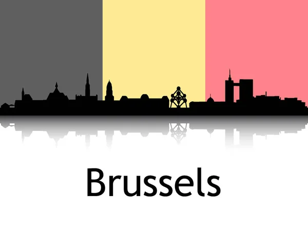 Black Silhouette Cityscape Panorama Reflection Background National Flag Brussels Belgium — Stock Vector