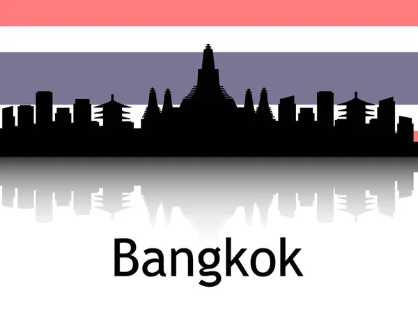 Zwarte Silhouet Van Cityscape Panorama Reflection Met Achtergrond Nationale Vlag — Stockvector