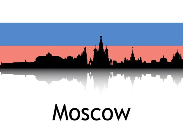 Silhueta Negra Reflexão Panorama Cityscape Com Bandeira Nacional Fundo Moscou —  Vetores de Stock