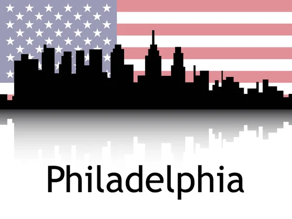 Silhouette Noire Panorama Urbain Reflet Avec Fond Drapeau National Philadelphie — Image vectorielle