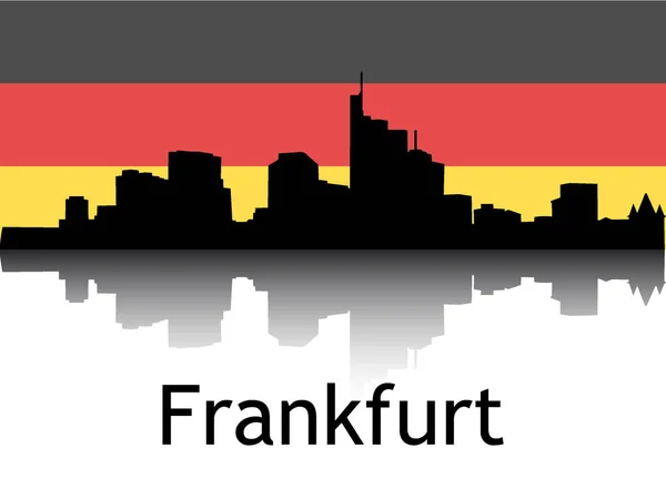Black Silhouette Cityscape Panorama Reflection Background Εθνική Σημαία Φρανκφούρτης Γερμανία — Διανυσματικό Αρχείο
