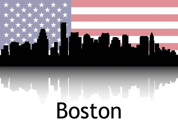 背景を持つ都市景観パノラマの反射の黒いシルエットボストンの国旗 マサチューセッツ州 — ストックベクタ