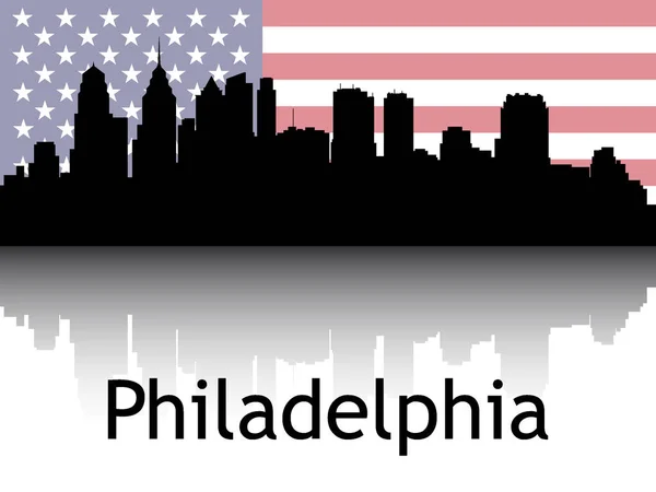 Silhouette Noire Panorama Urbain Reflet Avec Fond Drapeau National Philadelphie — Image vectorielle