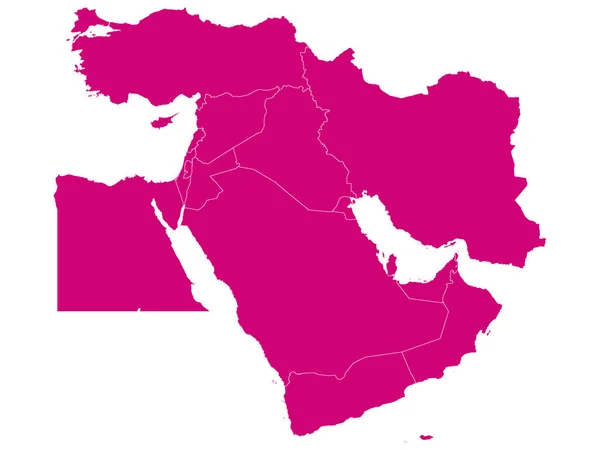 Plano Rosa Mapa Político Oriente Médio Com Fronteiras Nacionais País — Vetor de Stock