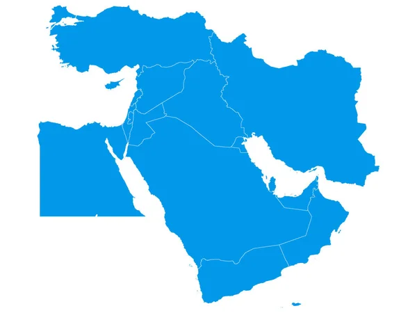 国境を持つ中東のフラットブルー政治地図 — ストックベクタ