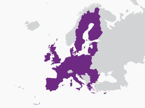 Flat Purple Political Map European Union National Country Borders Grey — Stock Vector