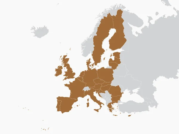 Platte Bruine Politieke Kaart Van Europese Unie Met Nationale Landgrenzen — Stockvector