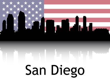 San Diego, Kaliforniya 'nın Ulusal Bayrağı Arkaplan Arkaplanlı Siyah Siluet Panorama Yansıması
