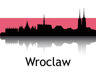 Wroclaw, Polonya 'nın Ulusal Bayrağı Arkaplan Arkaplanlı Siyah Görüntü Panorama Yansıması