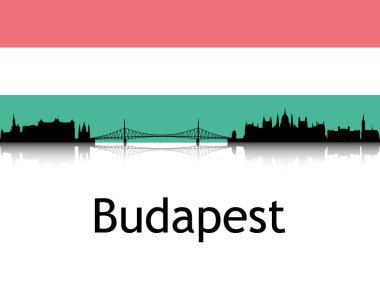Macaristan 'ın Budapeşte Ulusal Bayrağı Altında Siyah Şehir Manzarası Panorama Yansıması