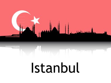 İstanbul, Türkiye 'nin Arkaplan Ulusal Bayrağıyla Siyah Şehir Manzarası Yansıması