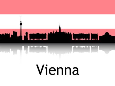 Viyana Ulusal Bayrağı Viyana, Avusturya 'nın Siyah Silueti Panorama Yansıması