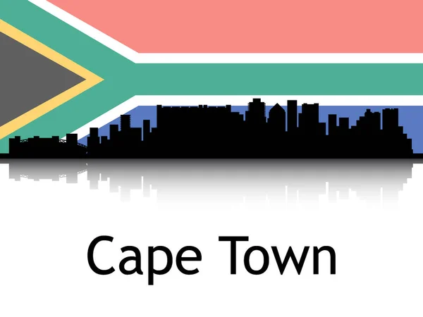 Black Silhouette Cityscape Panorama Reflection Background National Flag Cape Town — Stock Vector