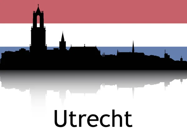 Black Silhouette Cityscape Panorama Reflection Background Bandiera Nazionale Utrecht Paesi — Vettoriale Stock