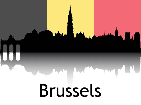 Brüksel Belçika Nın Ulusal Bayrağıyla Siyah Şehir Manzarası Panorama Yansıması — Stok Vektör