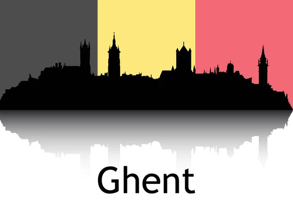 Cityscape Panorama Reflection Background National Flag Ghent Belgium — 스톡 벡터