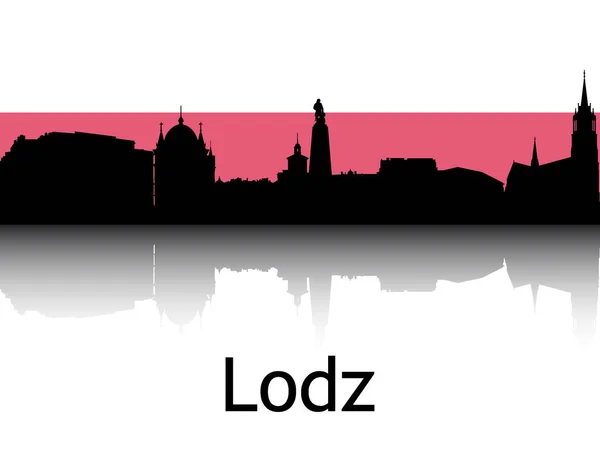 Черный Силуэт Отталкивания Фоне Национального Флага Лодзи Польша — стоковый вектор