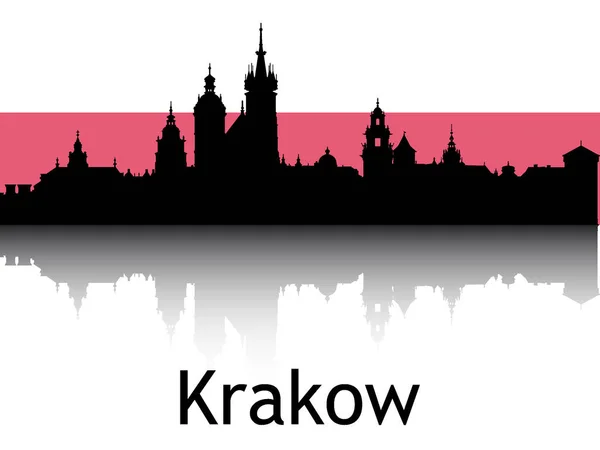 Krakow, Polonya 'nın Ulusal Bayrağı Arkaplan Arkaplanlı Siyah Görüntü Panorama Yansıması
