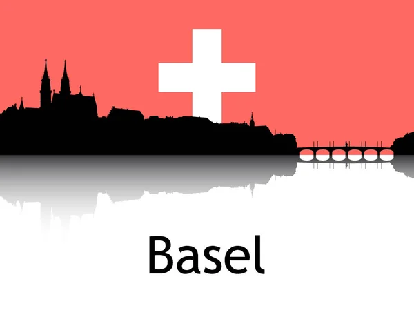 Svart Siluett Cityscape Panorama Reflection Med Bakgrund National Flag Basel — Stock vektor