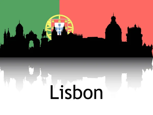 Cityscape Panorama Reflection Background National Flag Lisbon Portugal — 스톡 벡터