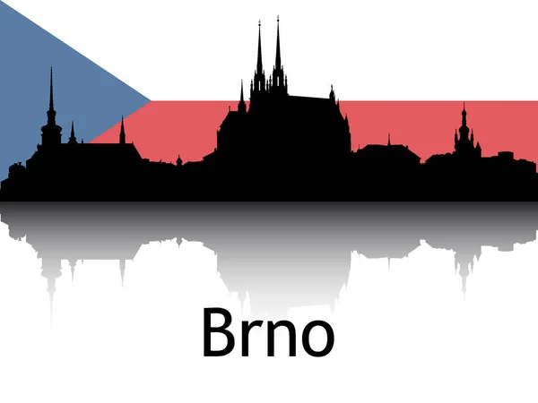 Černá Silueta Reflexe Panoramatu Cityscape Národní Vlajkou Brna Česko — Stockový vektor