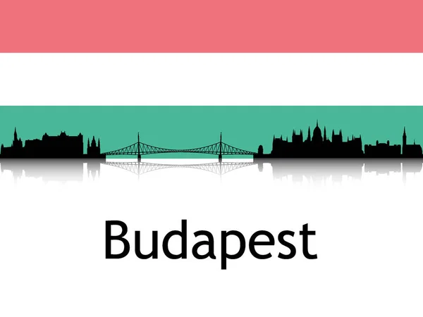 Black Silhouette Cityscape Panorama Reflexão Com Fundo Bandeira Nacional Budapeste —  Vetores de Stock