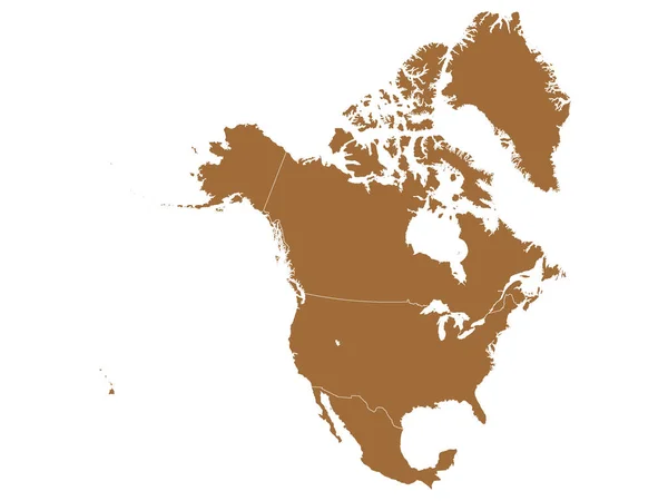 Bruine Kaart Van Noord Amerika Canada Mexico Witte Achtergrond Met — Stockvector