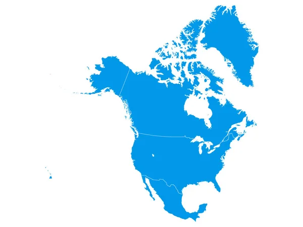 Blauwe Kaart Van Noord Amerika Canada Mexico Witte Achtergrond Met — Stockvector