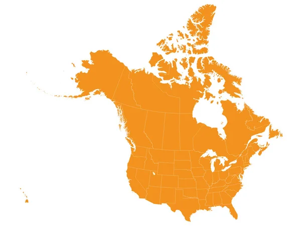 Carte Orange Amérique Nord États Unis Canada Sur Fond Blanc — Image vectorielle