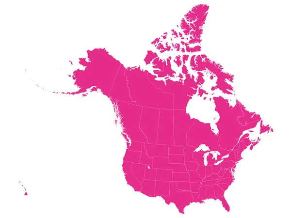 Mappa Rosa Del Nord America Usa Canada Sfondo Bianco Con — Vettoriale Stock