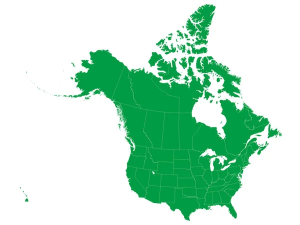 Mapa Verde América Del Norte Canadá Sobre Fondo Blanco Con — Archivo Imágenes Vectoriales