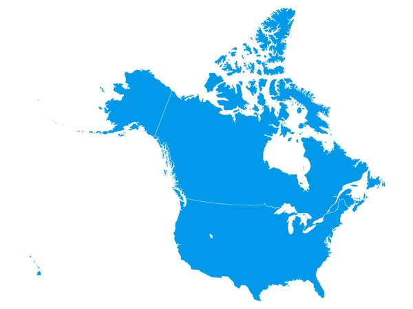 Mappa Blu Del Nord America Usa Canada Sfondo Bianco Con — Vettoriale Stock