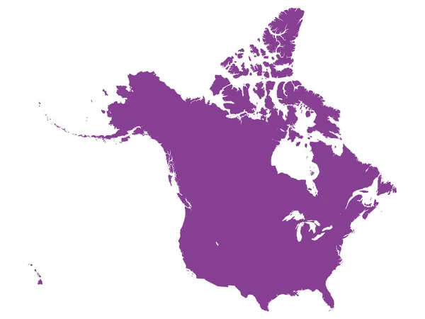 Mapa Roxo América Norte Eua Canadá Fundo Branco Sem Fronteiras —  Vetores de Stock