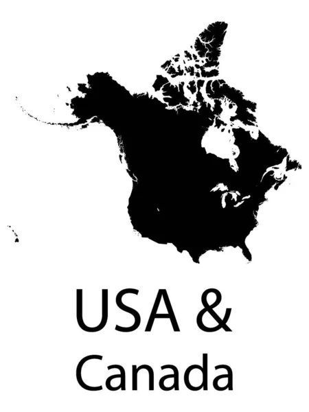 Mapa Preto América Norte Eua Canadá Fundo Branco Sem Fronteiras — Vetor de Stock