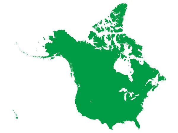 无国界白人背景下的北美绿色地图 美国和加拿大 — 图库矢量图片