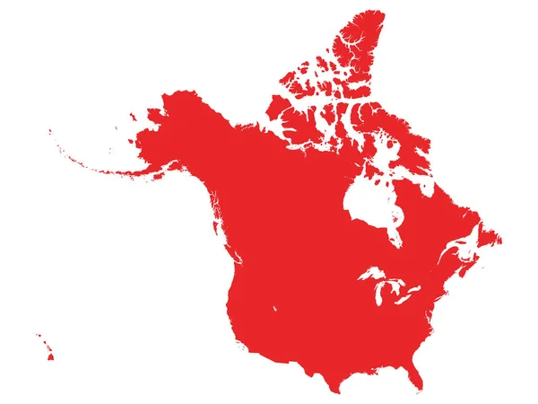 国境のない白い背景の北アメリカ アメリカとカナダ の赤い地図 — ストックベクタ