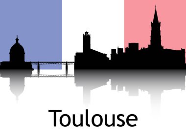Toulouse, Fransa 'nın Ulusal Bayrağı Arkaplanda Siyah Siluet Panorama Yansıması