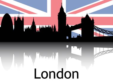 Siyah Şehir Manzarası 'nın Görüntü Yansıması Londra Ulusal Bayrağı, Birleşik Krallık
