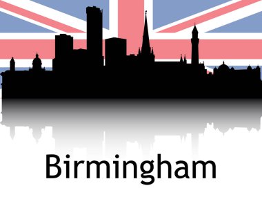 Birmingham Ulusal Bayrağı Arkaplan Arkaplanlı Siyah Siluet Panorama Yansıması, Birleşik Krallık