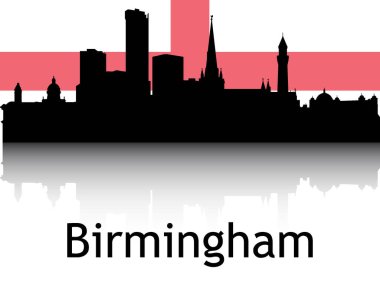 Birmingham, İngiltere 'nin Ulusal Bayrağı Altında Siyah Siluet Panorama Yansıması