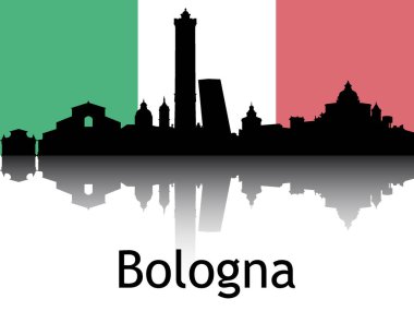 Siyah Siluet Şehir Manzarası Panorama Yansıması Bologna Ulusal Bayrağı, İtalya