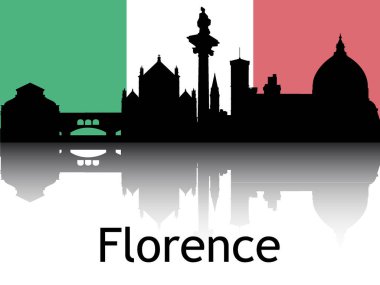 Kentsel Görünümün Siyah Silueti Arka plan Ulusal Floransa Bayrağı ile Panorama Yansıması