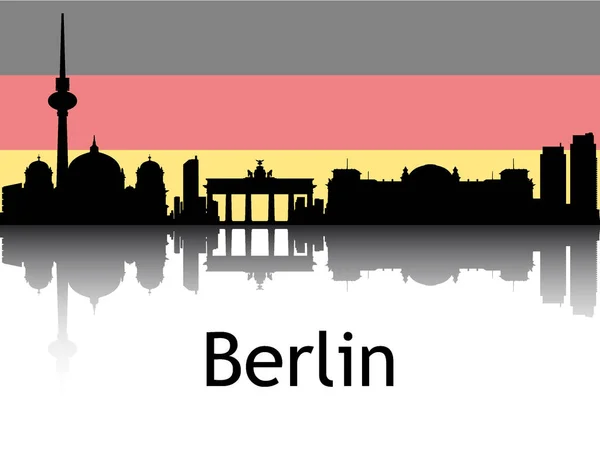 Svart Siluett Cityscape Panorama Reflection Med Bakgrund National Flag Berlin — Stock vektor