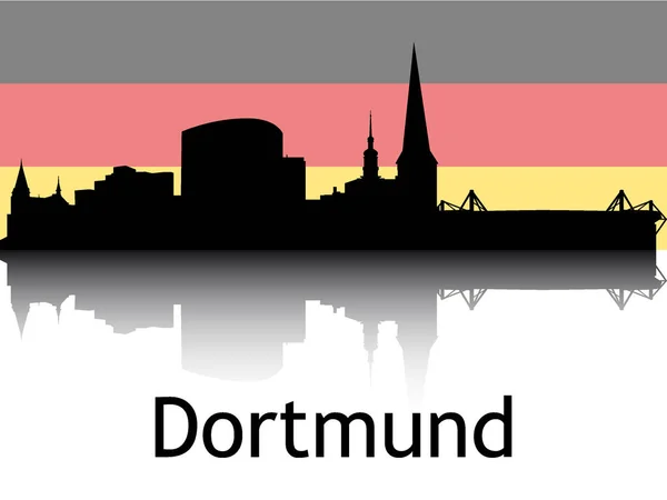 Black Silhouette Cityscape Panorama Reflection Background Bandeira Nacional Dortmund Alemanha —  Vetores de Stock