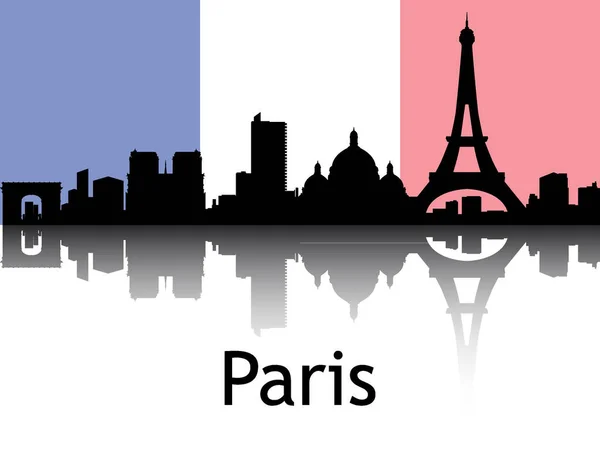 Black Silhouette Cityscape Panorama Reflection Background National Flag Paris France — стоковий вектор