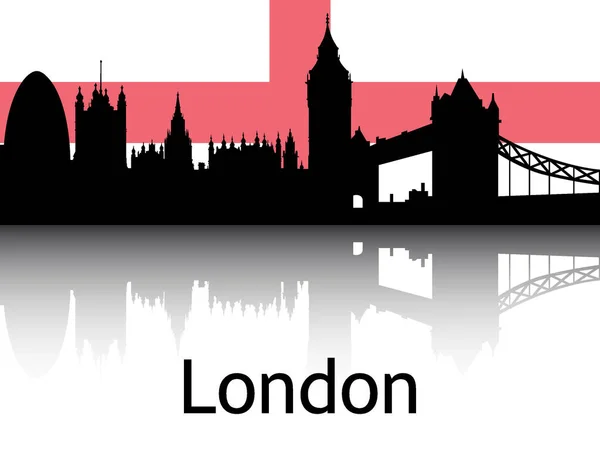 Black Silhouette Cityscape Panorama Reflection Background National Flag London England — стоковий вектор