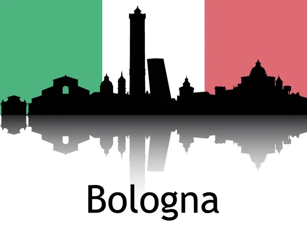 Black Silhouette Cityscape Panorama Reflection Background Nationale Vlag Van Bologna — Stockvector